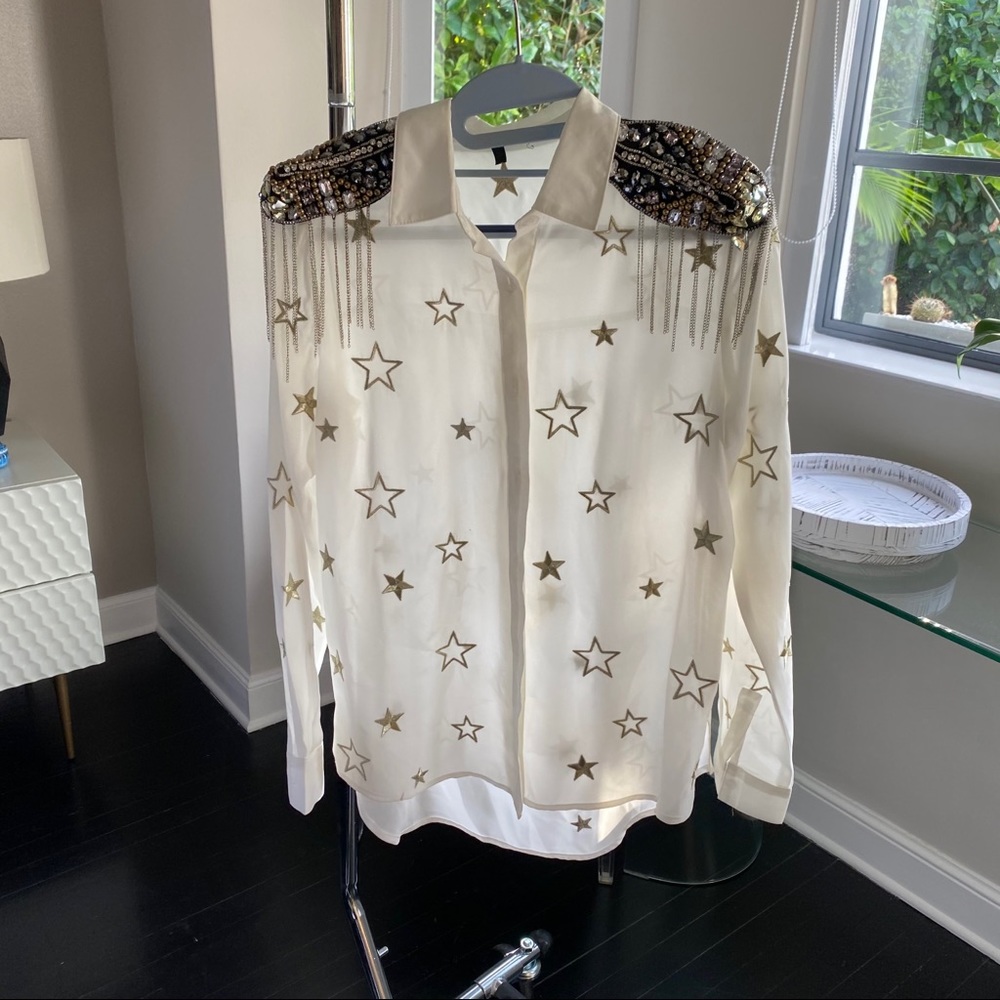 Long Sleeve Star Studded Diamond Blouse